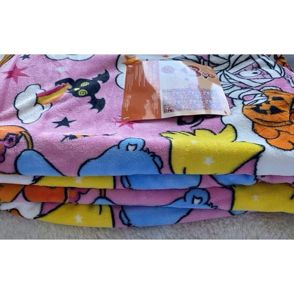 Care Bears Halloween Witch Mummy Pumpkin Pink TWIN‎ SIZE Blanket 60 X 90” NEW